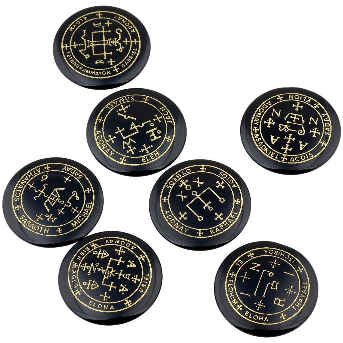 Winmaarc Healing Crystal 7 pcs Engraved Magic Circle Spiritual Powers Round Palm Stones Reiki Balancing