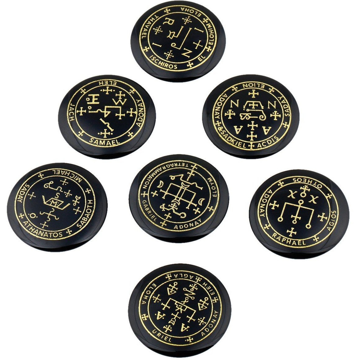 Winmaarc Healing Crystal 7 pcs Engraved Magic Circle Spiritual Powers Round Palm Stones Reiki Balancing