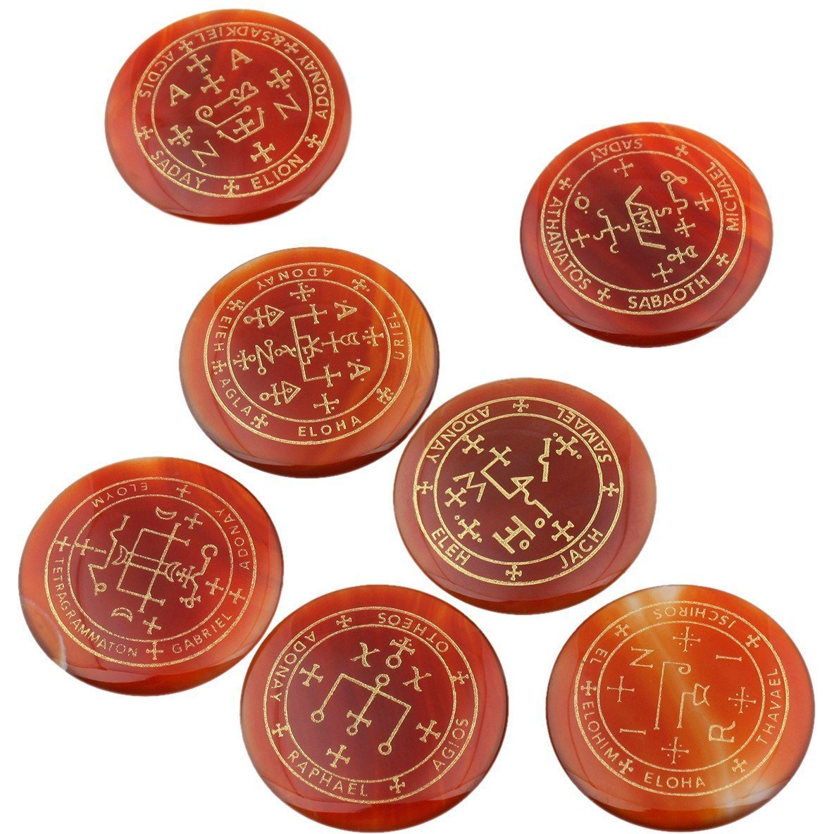 Winmaarc Healing Crystal 7 pcs Engraved Magic Circle Spiritual Powers Round Palm Stones Reiki Balancing