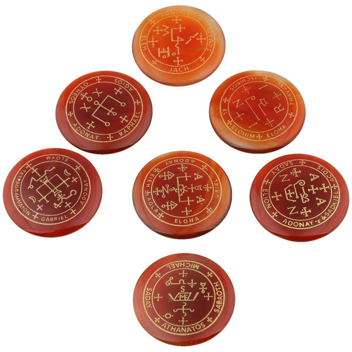 Winmaarc Healing Crystal 7 pcs Engraved Magic Circle Spiritual Powers Round Palm Stones Reiki Balancing