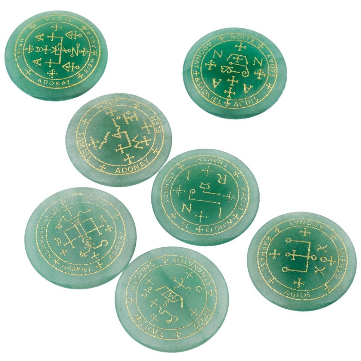 Winmaarc Healing Crystal 7 pcs Engraved Magic Circle Spiritual Powers Round Palm Stones Reiki Balancing