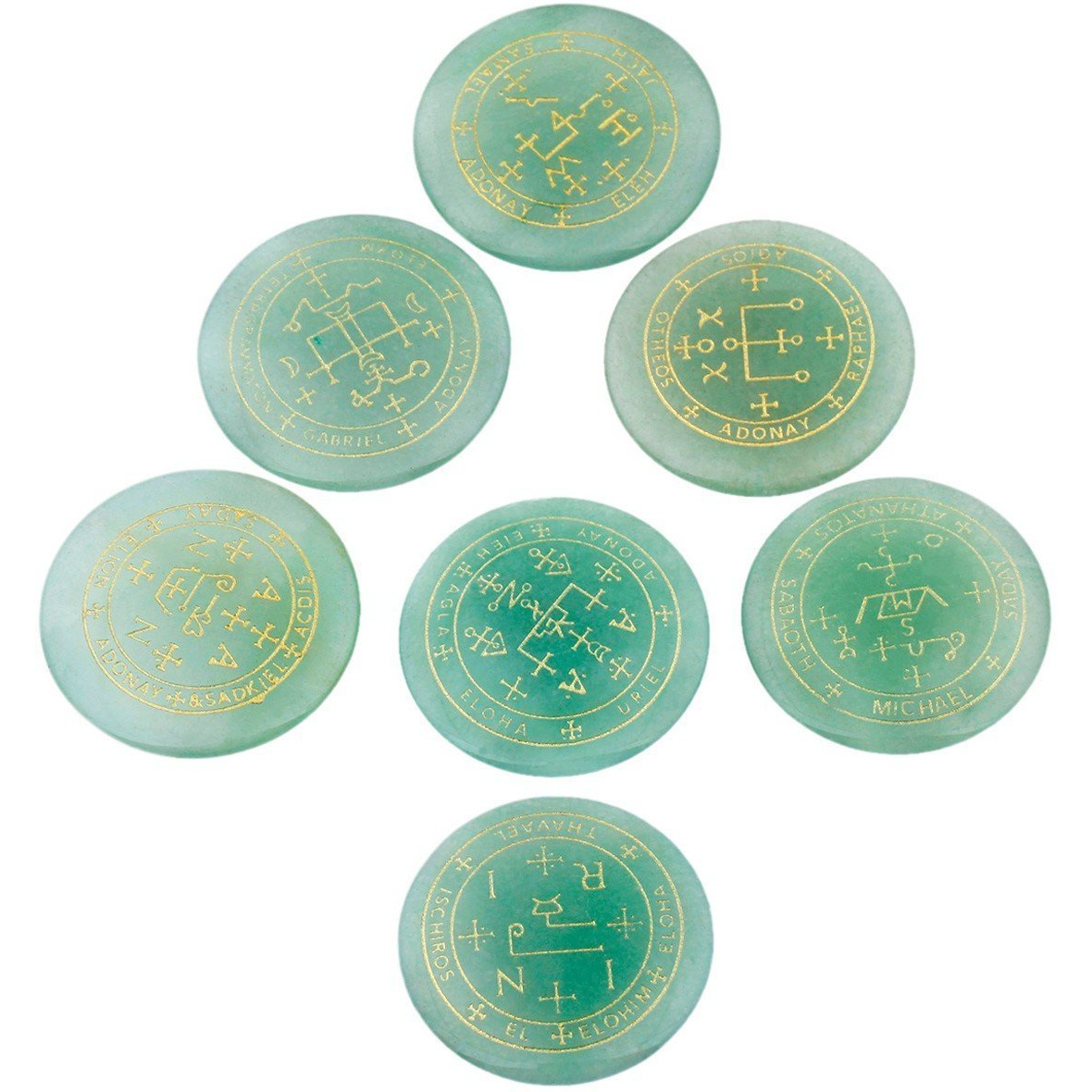 Winmaarc Healing Crystal 7 pcs Engraved Magic Circle Spiritual Powers Round Palm Stones Reiki Balancing
