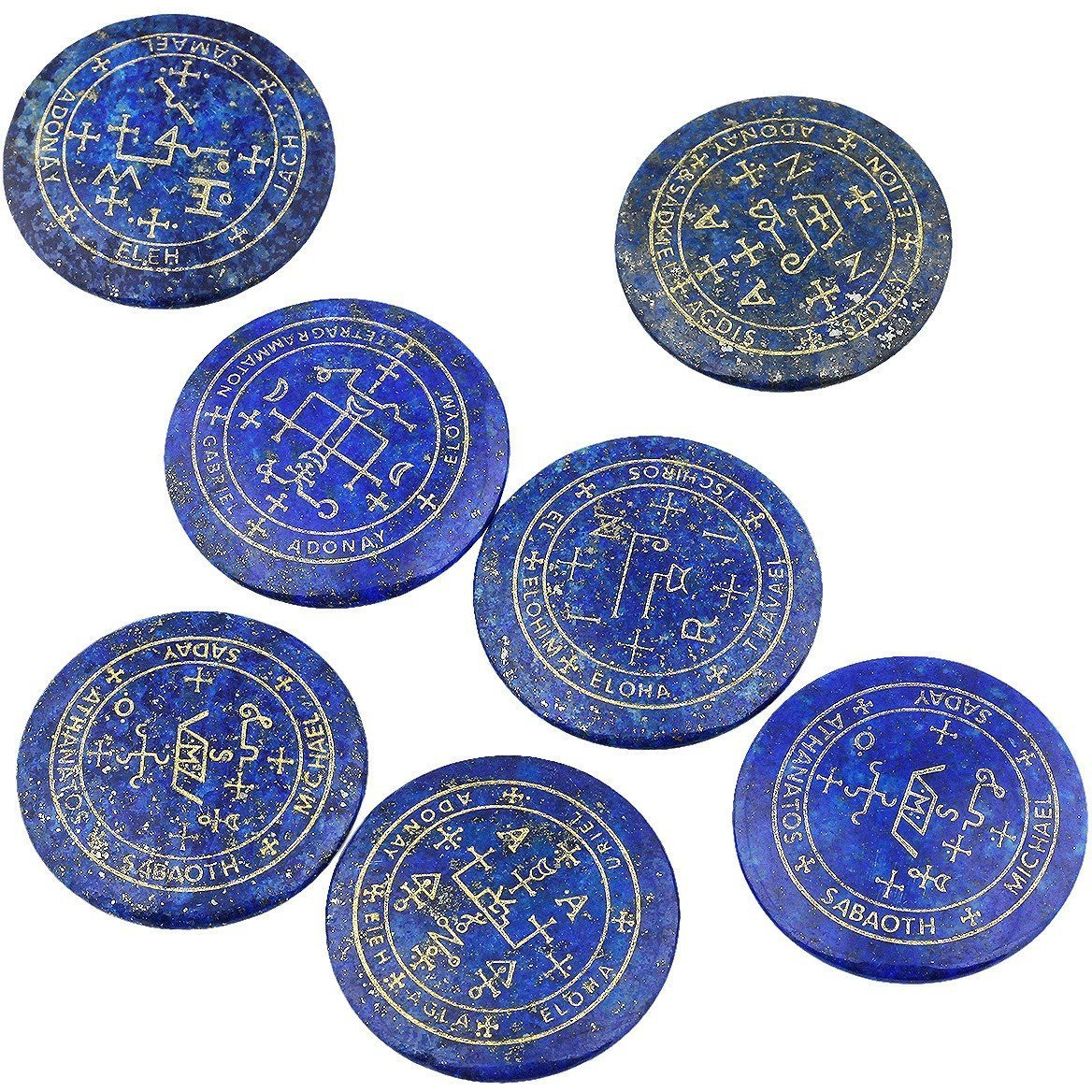 Winmaarc Healing Crystal 7 pcs Engraved Magic Circle Spiritual Powers Round Palm Stones Reiki Balancing