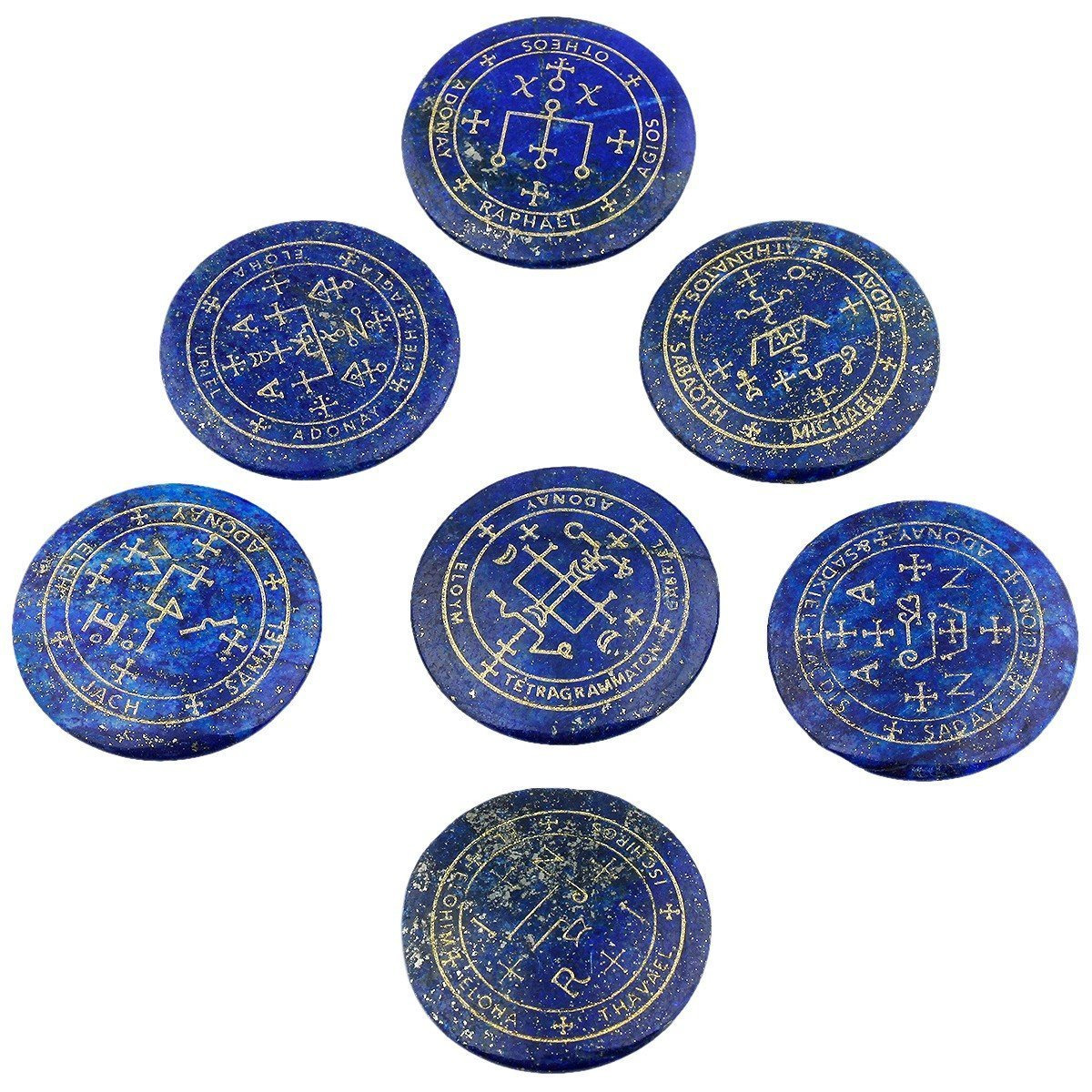 Winmaarc Healing Crystal 7 pcs Engraved Magic Circle Spiritual Powers Round Palm Stones Reiki Balancing