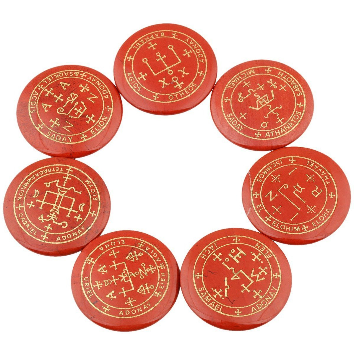 Winmaarc Healing Crystal 7 pcs Engraved Magic Circle Spiritual Powers Round Palm Stones Reiki Balancing