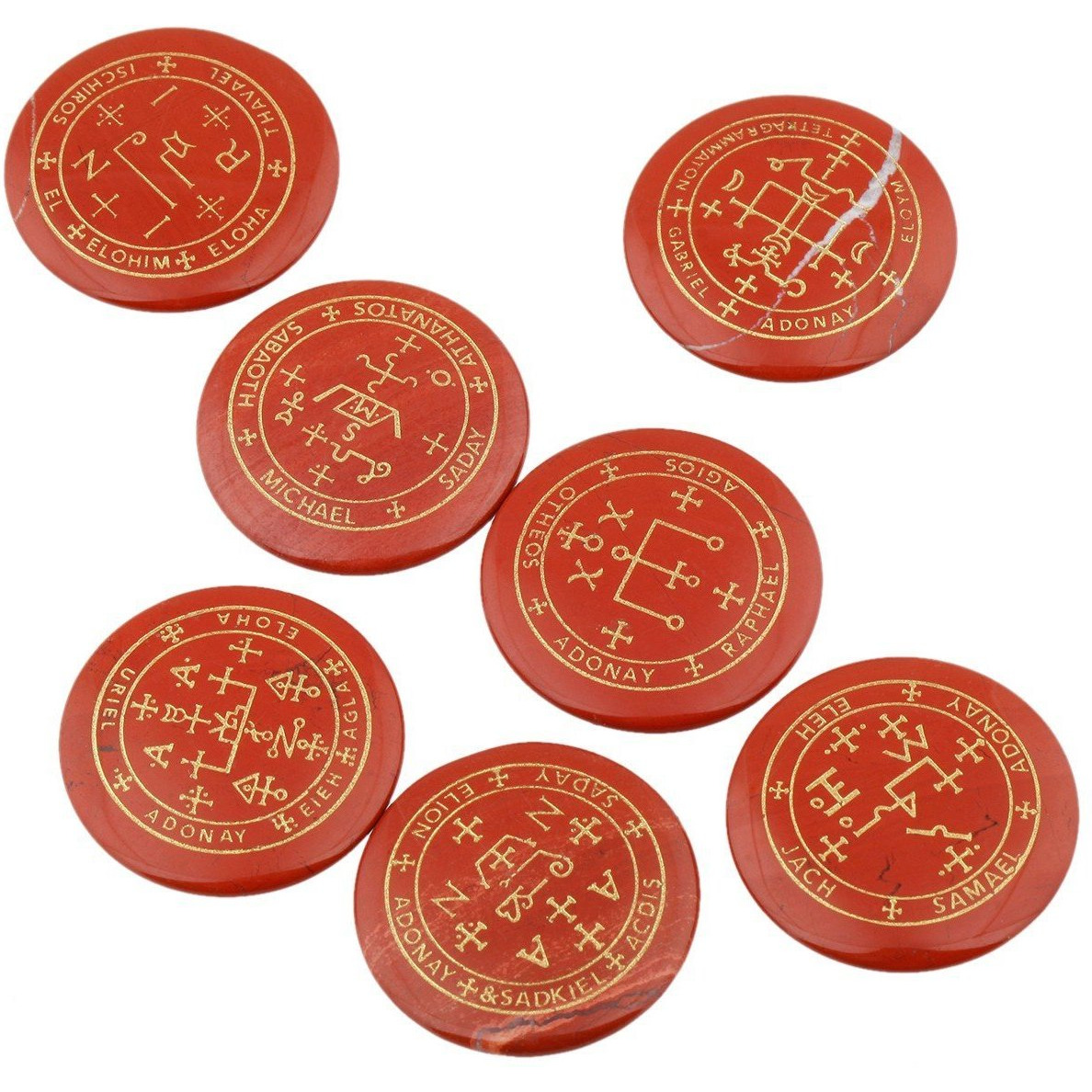 Winmaarc Healing Crystal 7 pcs Engraved Magic Circle Spiritual Powers Round Palm Stones Reiki Balancing