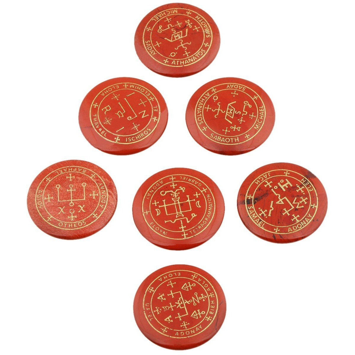 Winmaarc Healing Crystal 7 pcs Engraved Magic Circle Spiritual Powers Round Palm Stones Reiki Balancing