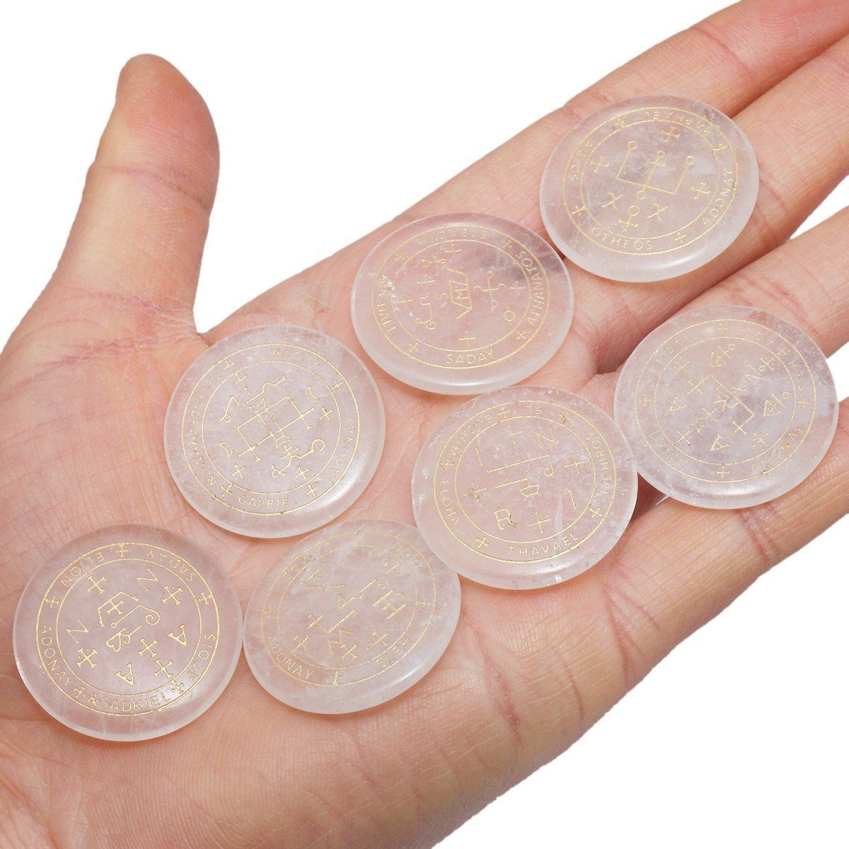 Winmaarc Healing Crystal 7 pcs Engraved Magic Circle Spiritual Powers Round Palm Stones Reiki Balancing