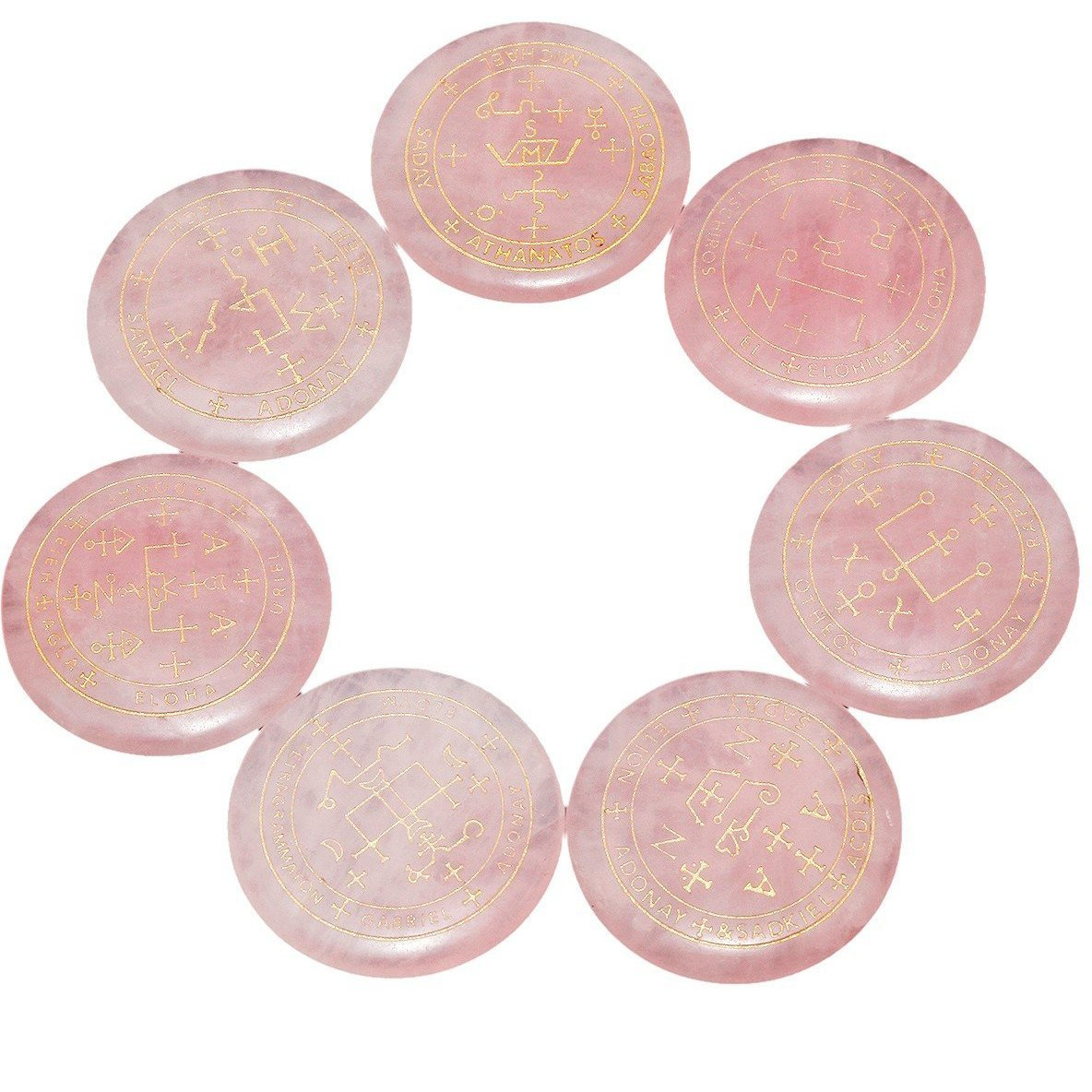 Winmaarc Healing Crystal 7 pcs Engraved Magic Circle Spiritual Powers Round Palm Stones Reiki Balancing