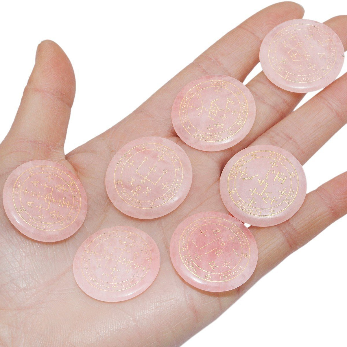 Winmaarc Healing Crystal 7 pcs Engraved Magic Circle Spiritual Powers Round Palm Stones Reiki Balancing