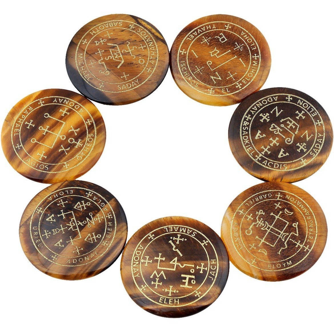 Winmaarc Healing Crystal 7 pcs Engraved Magic Circle Spiritual Powers Round Palm Stones Reiki Balancing