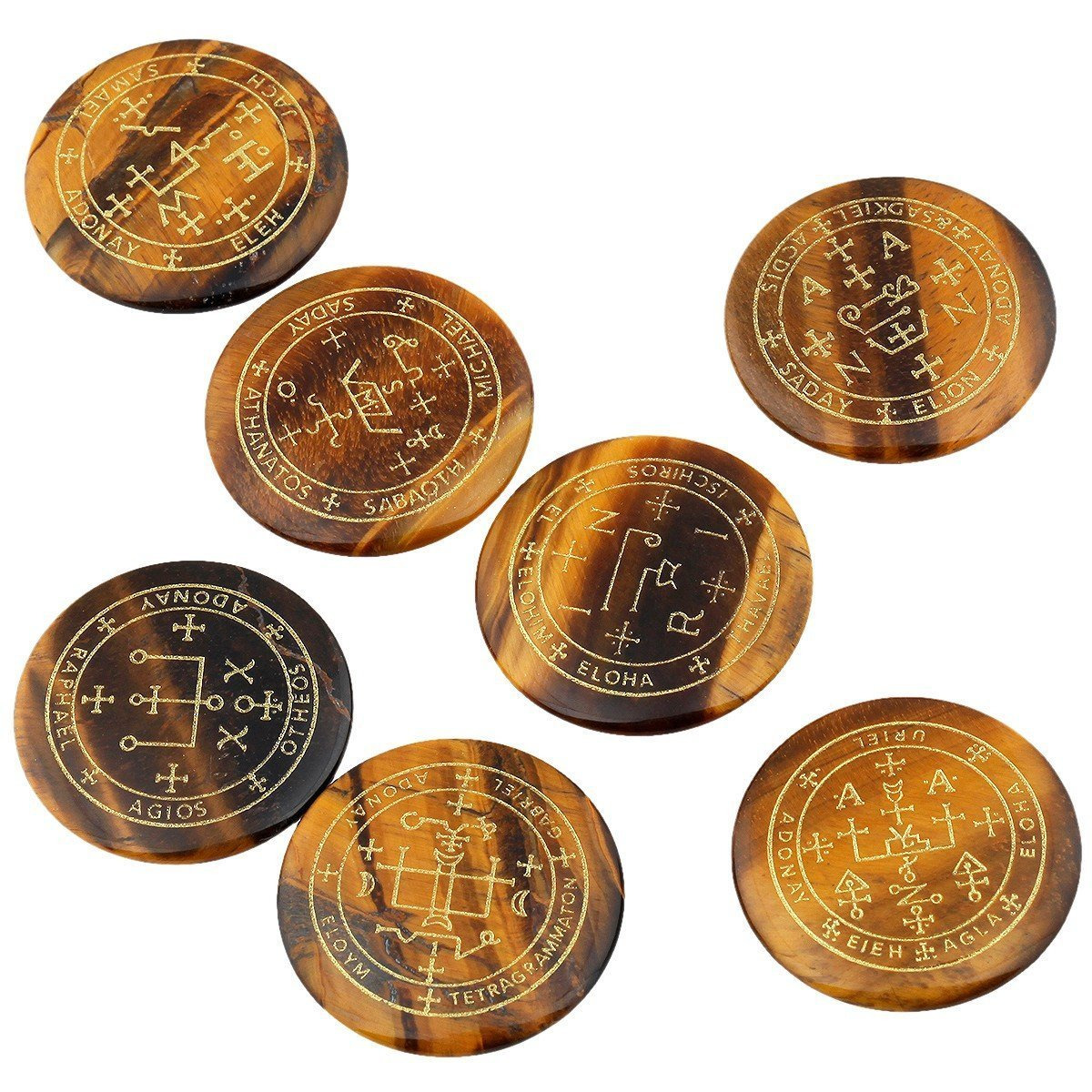 Winmaarc Healing Crystal 7 pcs Engraved Magic Circle Spiritual Powers Round Palm Stones Reiki Balancing