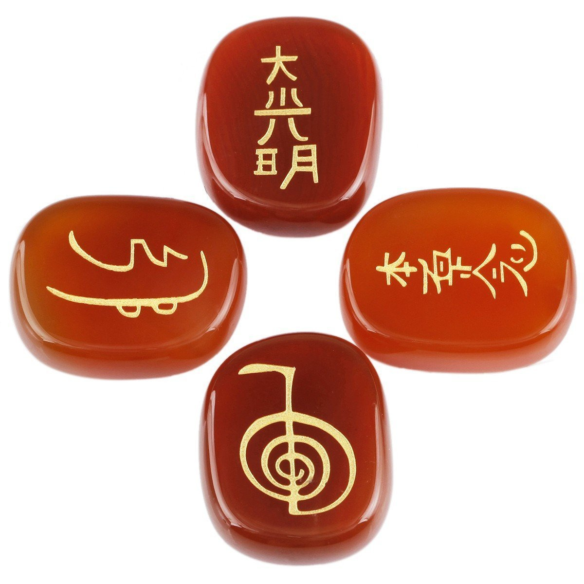 Winmaarc Healing Crystal Carnelian 4 pcs Engraved Chakra Stones Palm Stone Reiki Balancing