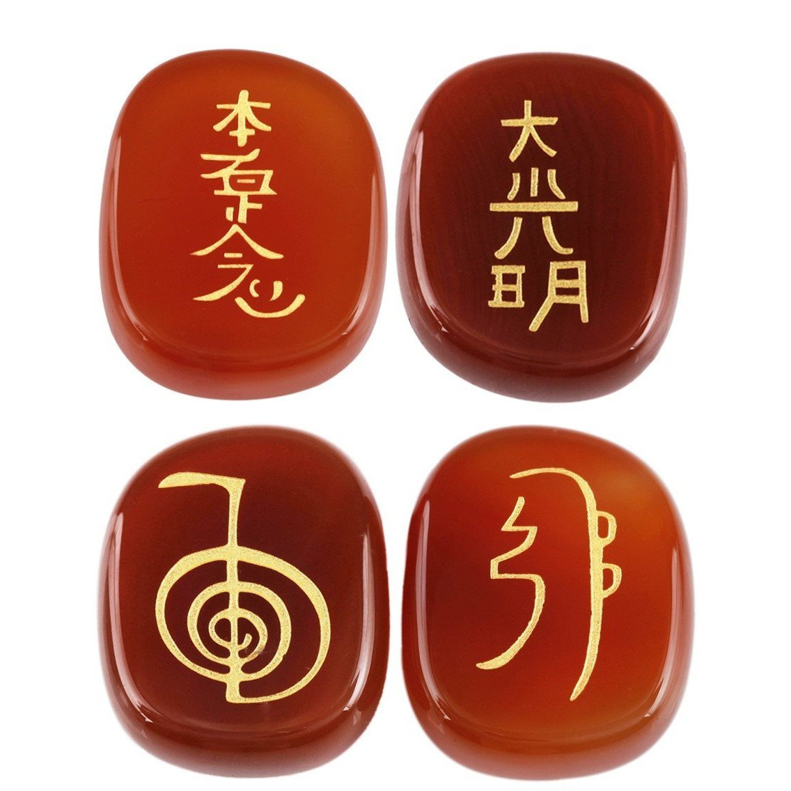 Winmaarc Healing Crystal Carnelian 4 pcs Engraved Chakra Stones Palm Stone Reiki Balancing