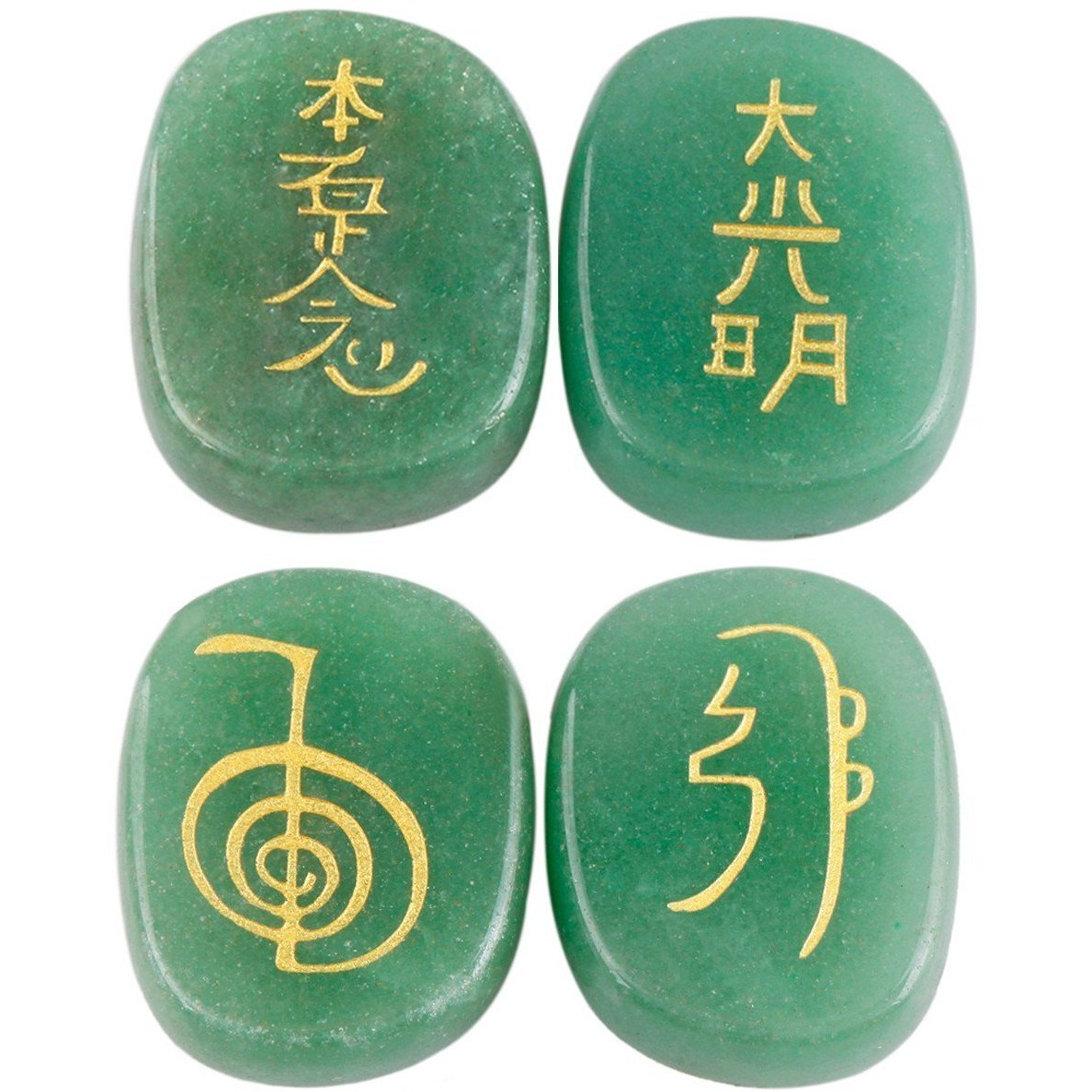 Winmaarc Healing Crystal Green Adventurine 4 pcs Engraved Chakra Stones Palm Stone Reiki Balancing