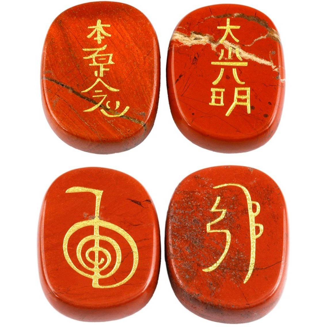 Winmaarc Healing Crystal Red Jasper 4 pcs Engraved Chakra Stones Palm Stone Reiki Balancing