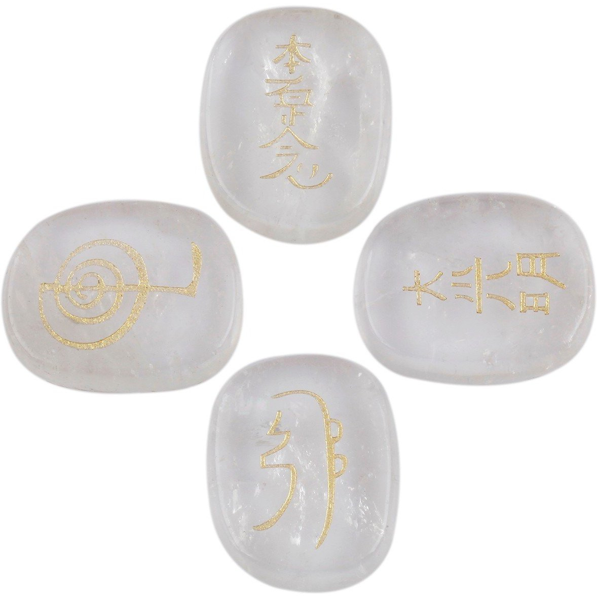 Winmaarc Healing Crystal Rock Quartz 4 pcs Engraved Chakra Stones Palm Stone Reiki Balancing