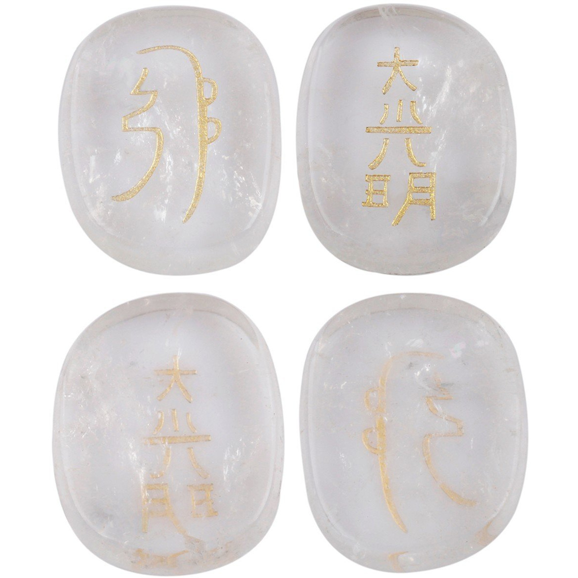Winmaarc Healing Crystal Rock Quartz 4 pcs Engraved Chakra Stones Palm Stone Reiki Balancing