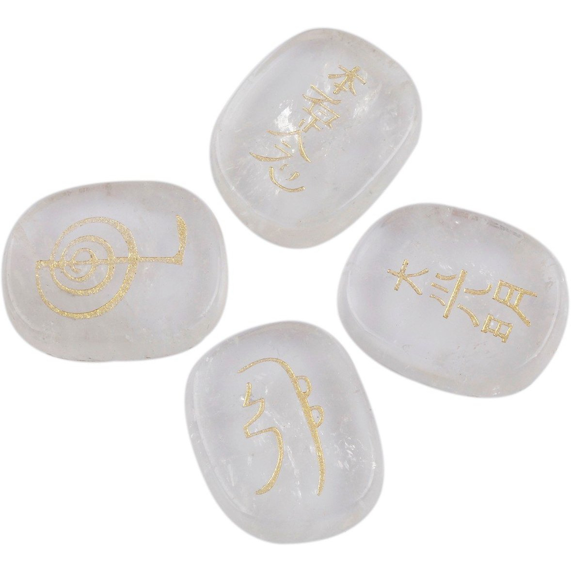 Winmaarc Healing Crystal Rock Quartz 4 pcs Engraved Chakra Stones Palm Stone Reiki Balancing
