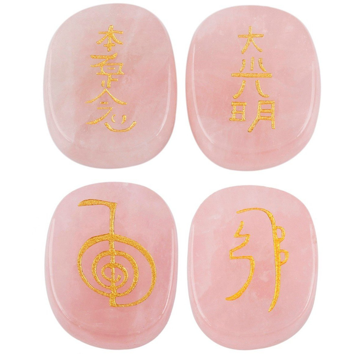 Winmaarc Healing Crystal Rose Quartz 4 pcs Engraved Chakra Stones Palm Stone Reiki Balancing