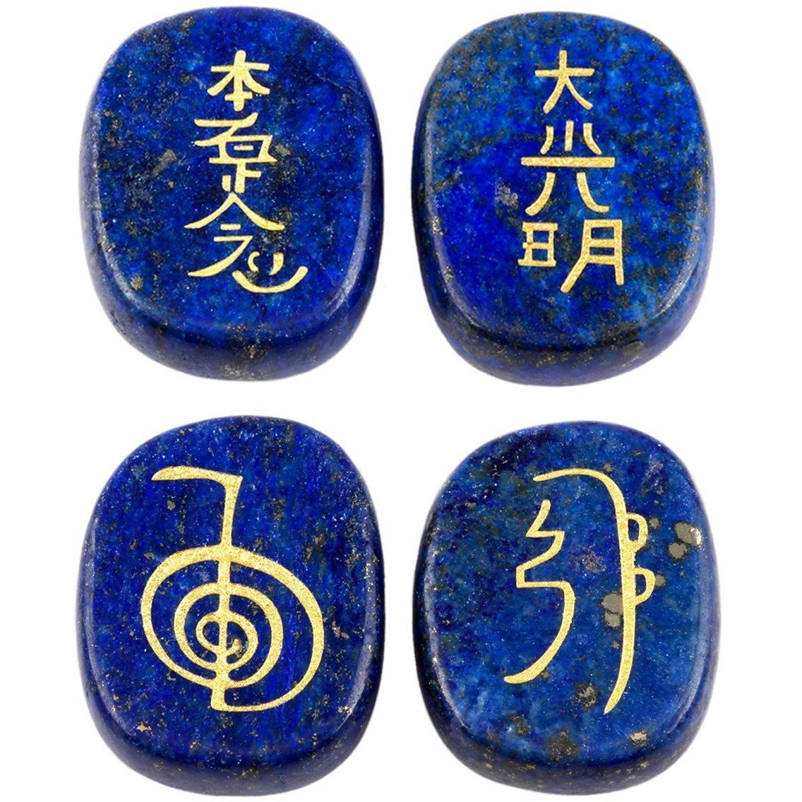 Winmaarc Healing Crystal Lapis Lazuli 4 pcs Engraved Chakra Stones Palm Stone Reiki Balancing