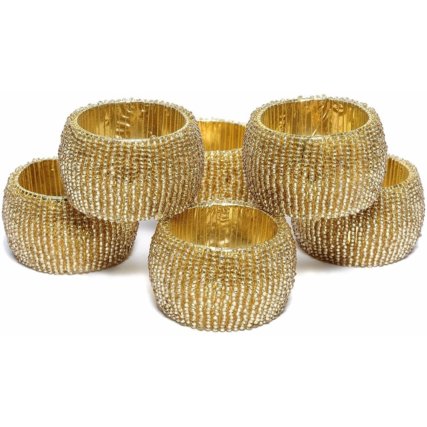 Winmaarc Handmade Beaded Napkin Rings Set Beaded Napkin Holders - 1.5 Inch Set of 4
