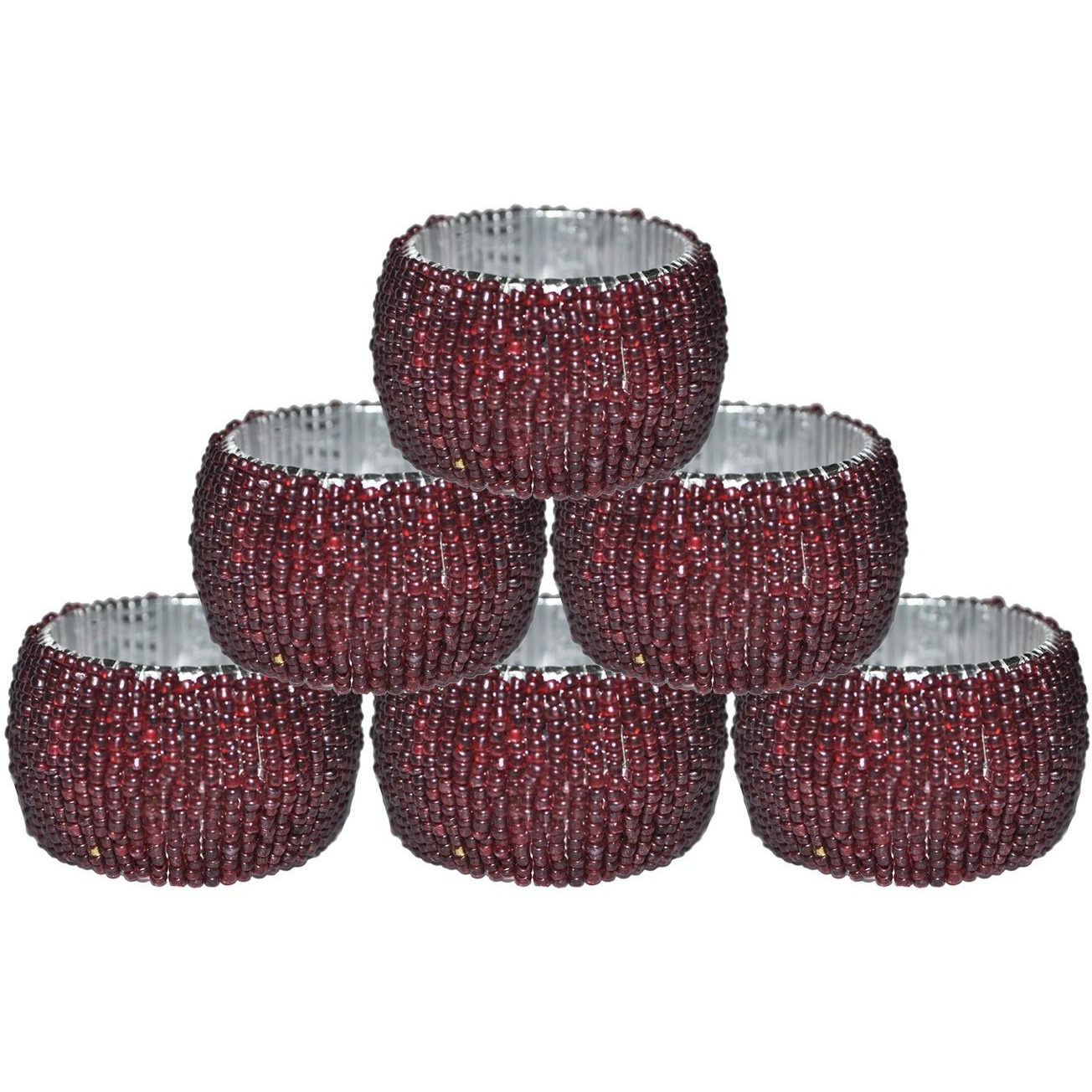 Winmaarc Handmade Beaded Napkin Rings Set Beaded Napkin Holders - 1.5 Inch Set of 6