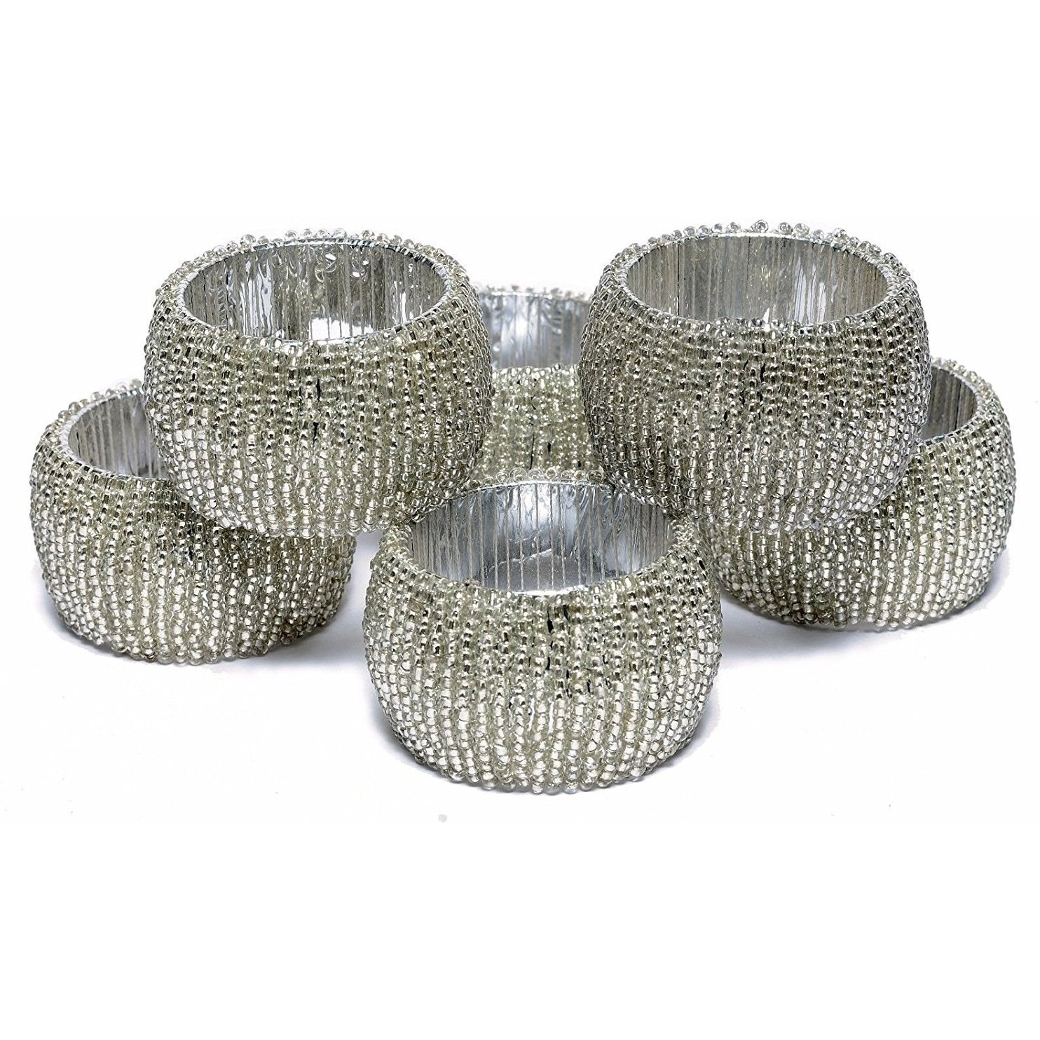 Winmaarc Handmade Beaded Napkin Rings Set Beaded Napkin Holders - 1.5 Inch Set of 6