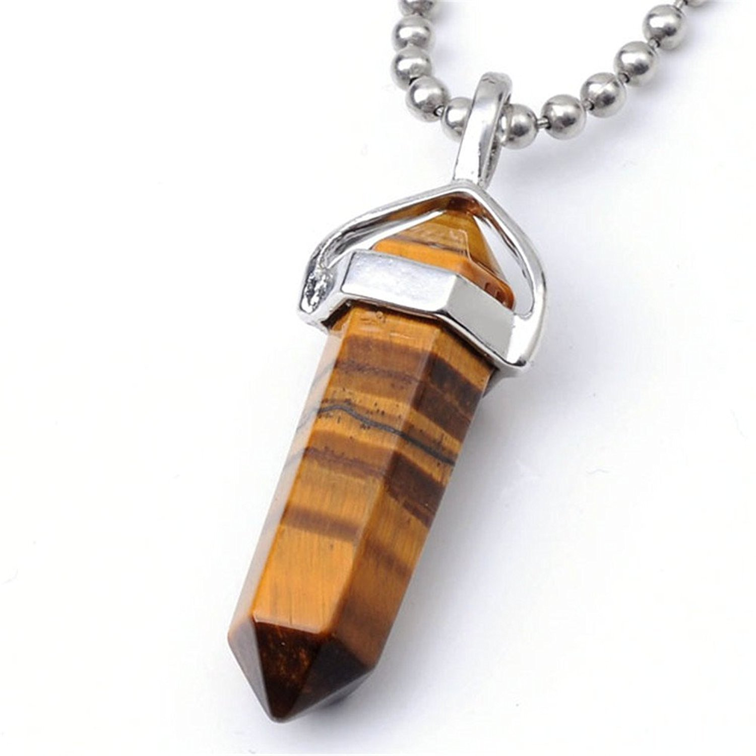Winmaarc Natural Healing Reiki Point Chakra Cut Gemstone Pendant Necklace Gift Tiger Eye