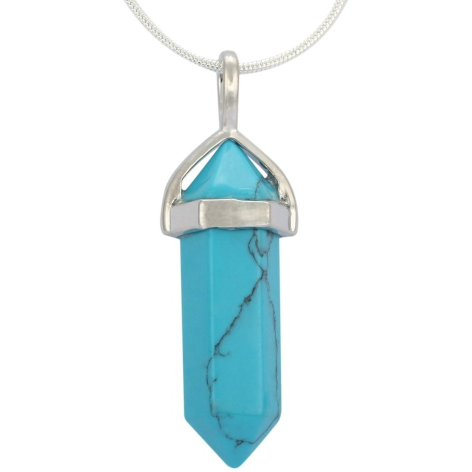 Winmaarc Natural Healing Reiki Point Chakra Cut Gemstone Pendant Necklace Gift Blue Howlite Turquoise