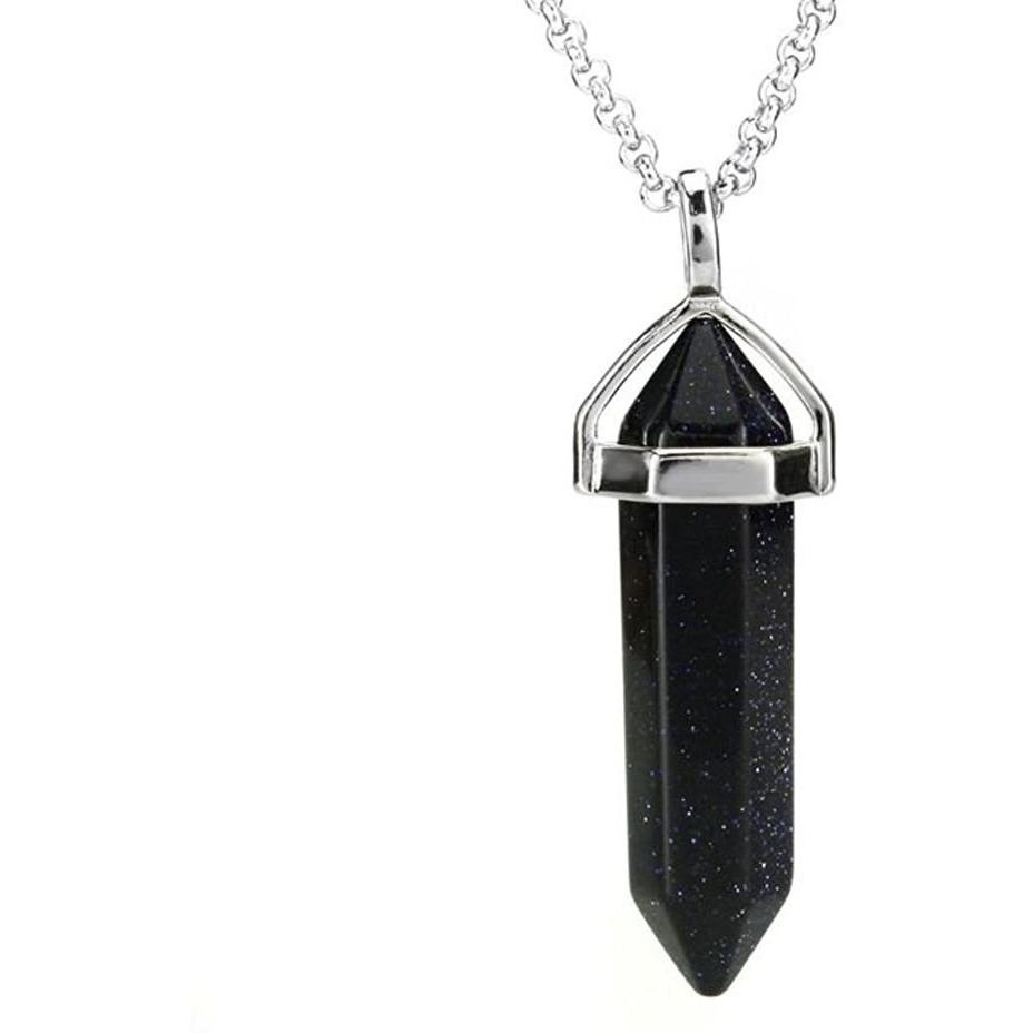 Winmaarc Natural Healing Reiki Point Chakra Cut Gemstone Pendant Necklace Gift Blue Sand