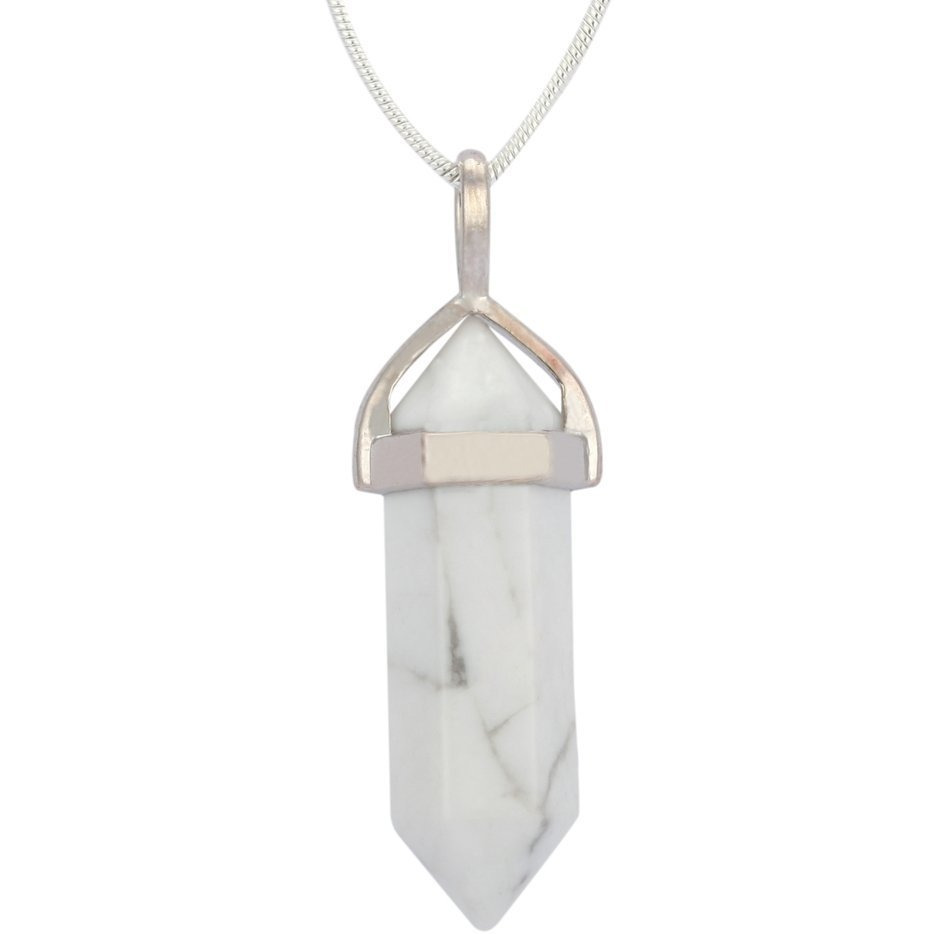 Winmaarc Natural Healing Reiki Point Chakra Cut Gemstone Pendant Necklace Gift White Howlite Turquoise