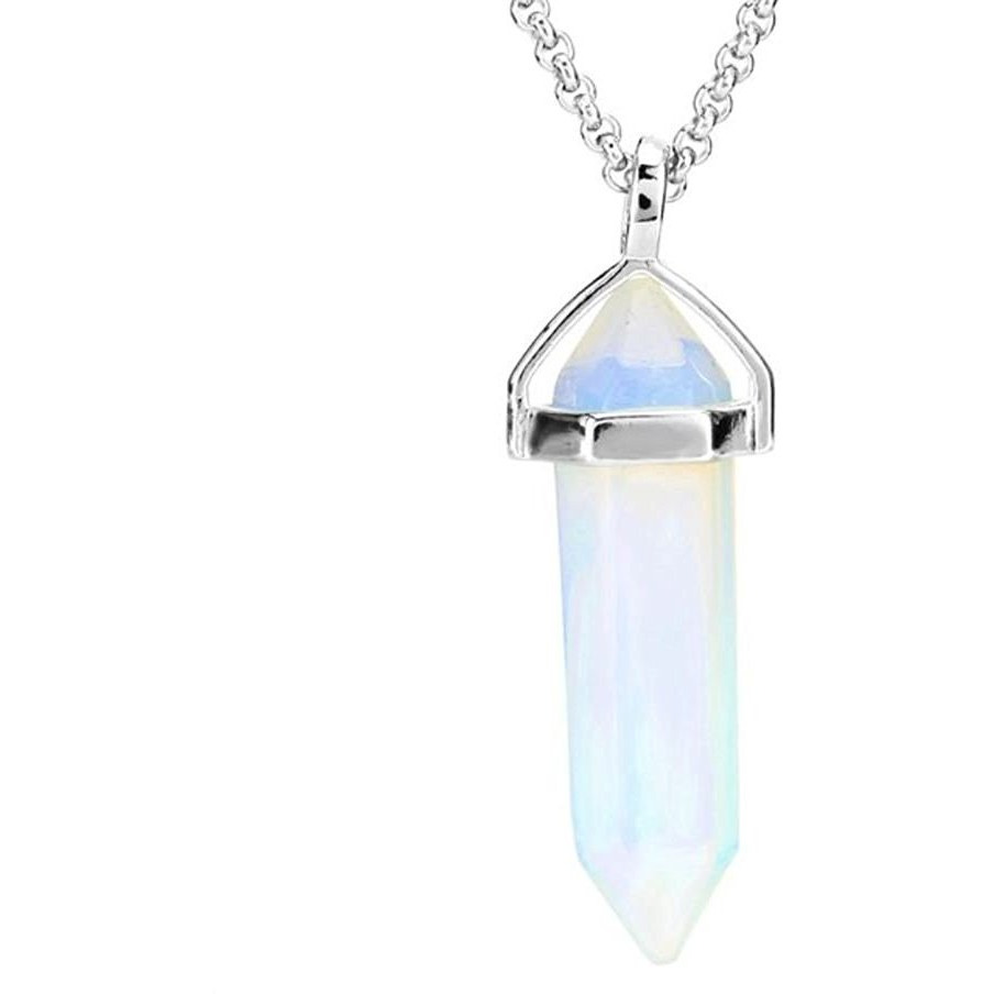 Winmaarc Natural Healing Reiki Point Chakra Cut Gemstone Pendant Necklace Gift Opalite