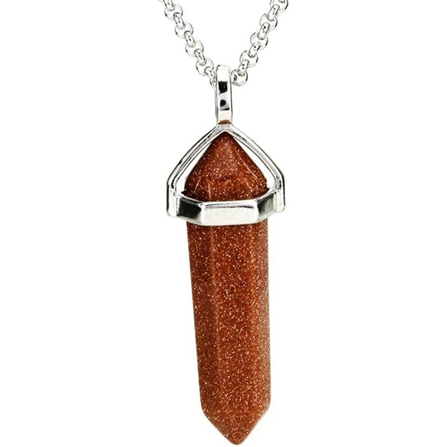 Winmaarc Natural Healing Reiki Point Chakra Cut Gemstone Pendant Necklace Gift Gold Sand