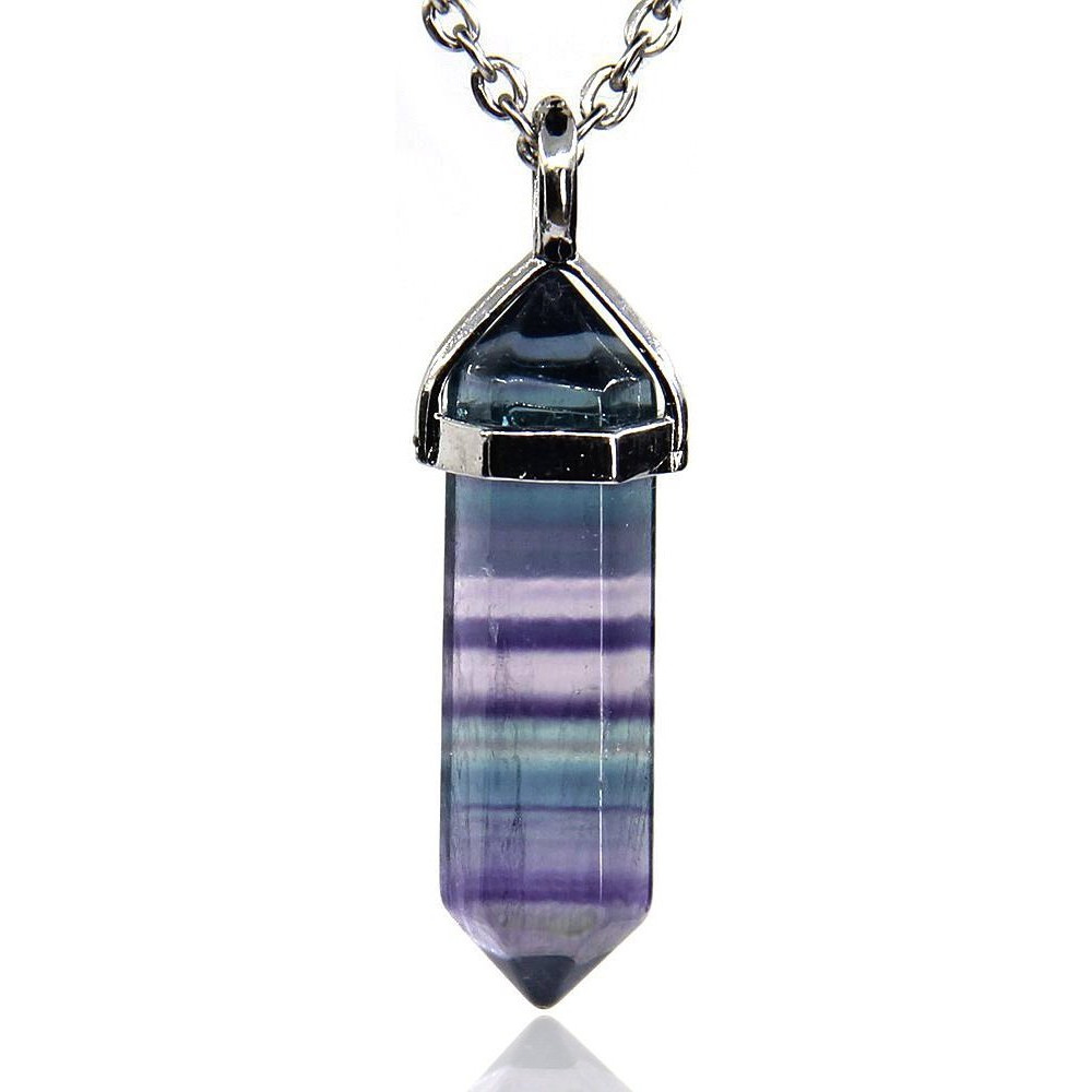 Winmaarc Natural Healing Reiki Point Chakra Cut Gemstone Pendant Necklace Gift Fluorite