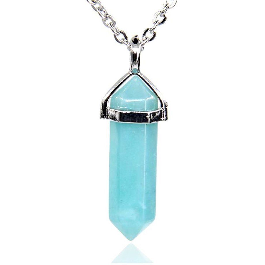 Winmaarc Natural Healing Reiki Point Chakra Cut Gemstone Pendant Necklace Gift Blue Amazonite