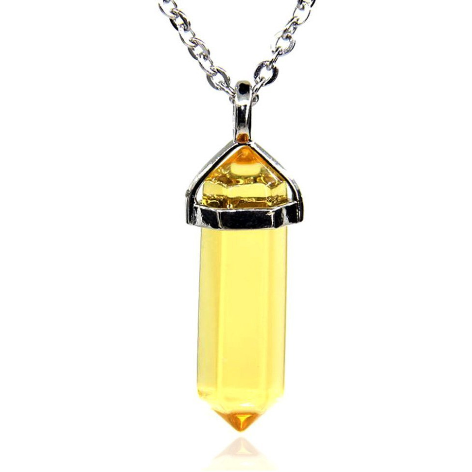 Winmaarc Natural Healing Reiki Point Chakra Cut Gemstone Pendant Necklace Gift Citrine
