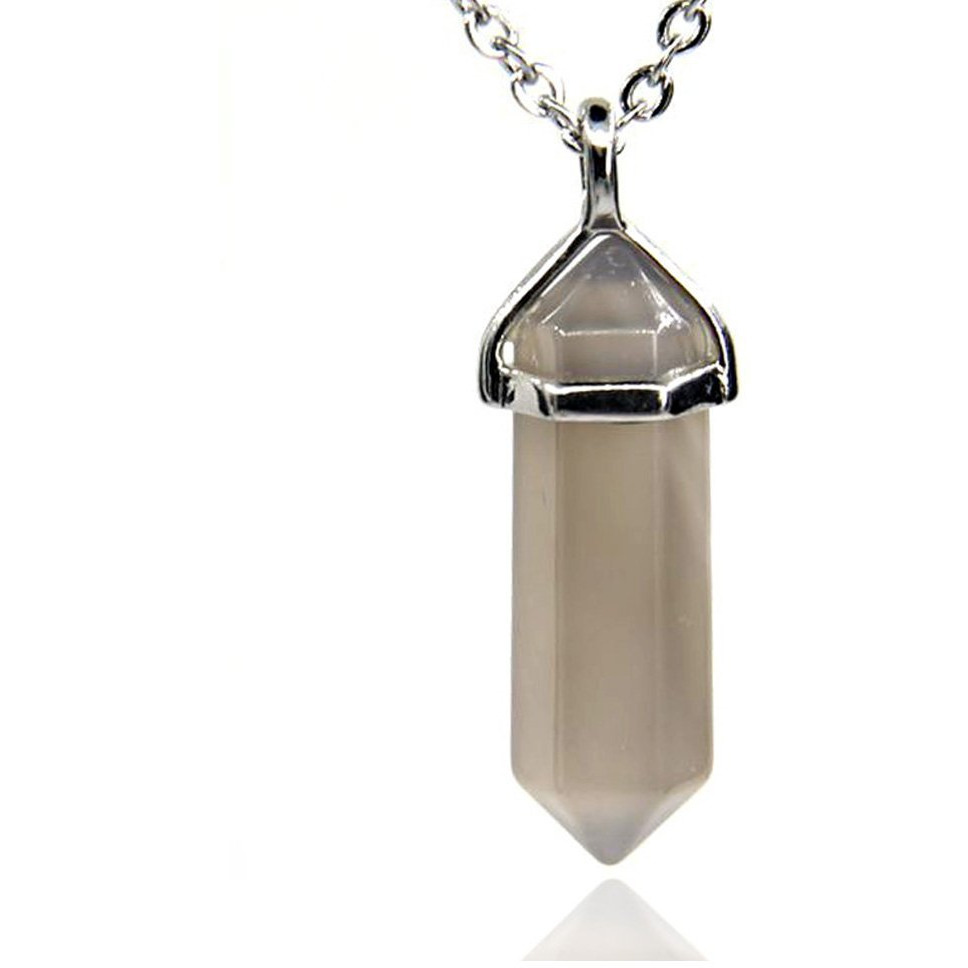 Winmaarc Natural Healing Reiki Point Chakra Cut Gemstone Pendant Necklace Gift Gray Agate
