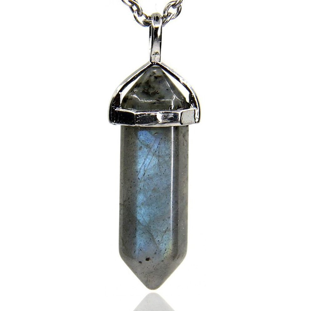 Winmaarc Natural Healing Reiki Point Chakra Cut Gemstone Pendant Necklace Gift Labradorite