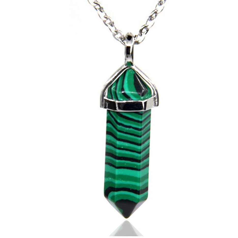 Winmaarc Natural Healing Reiki Point Chakra Cut Gemstone Pendant Necklace Gift Man-Made malachite