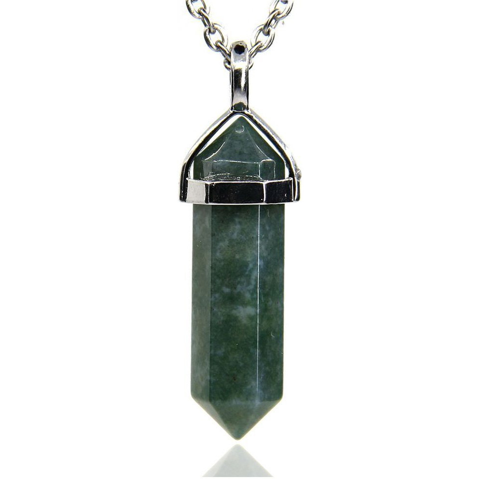 Winmaarc Natural Healing Reiki Point Chakra Cut Gemstone Pendant Necklace Gift Moss Agate