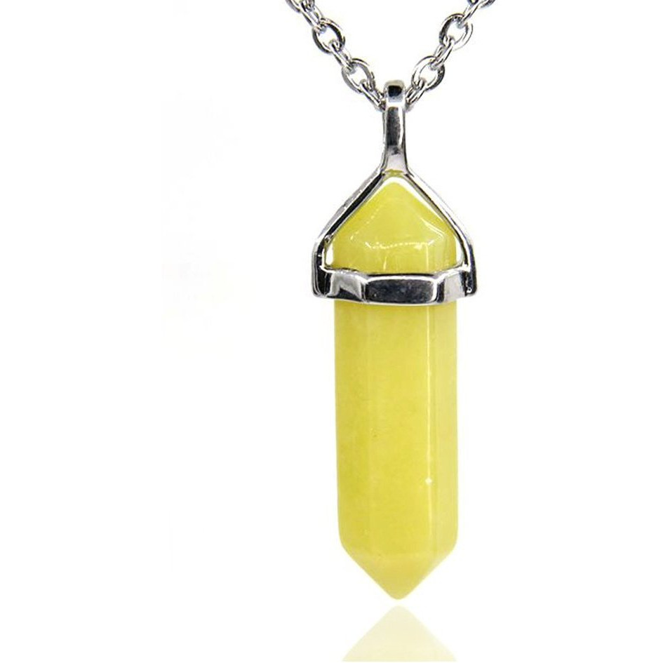 Winmaarc Natural Healing Reiki Point Chakra Cut Gemstone Pendant Necklace Gift Olive Jade