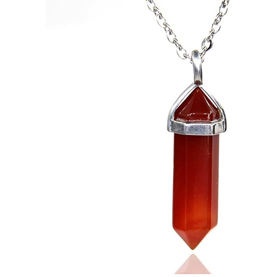 Winmaarc Natural Healing Reiki Point Chakra Cut Gemstone Pendant Necklace Gift Red Agate