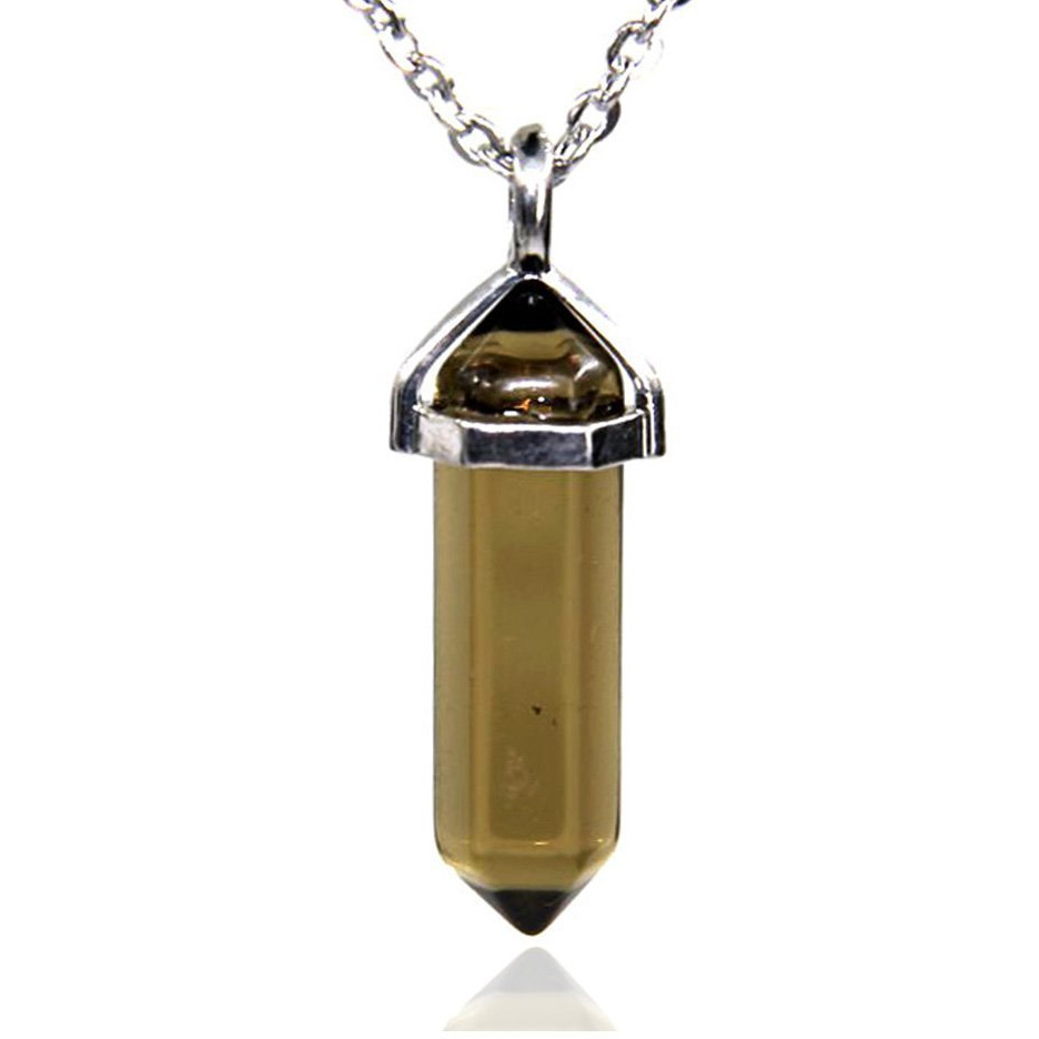 Winmaarc Natural Healing Reiki Point Chakra Cut Gemstone Pendant Necklace Gift Smoky Quartz
