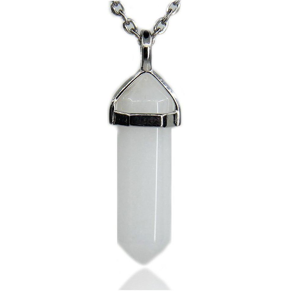 Winmaarc Natural Healing Reiki Point Chakra Cut Gemstone Pendant Necklace Gift White Jade