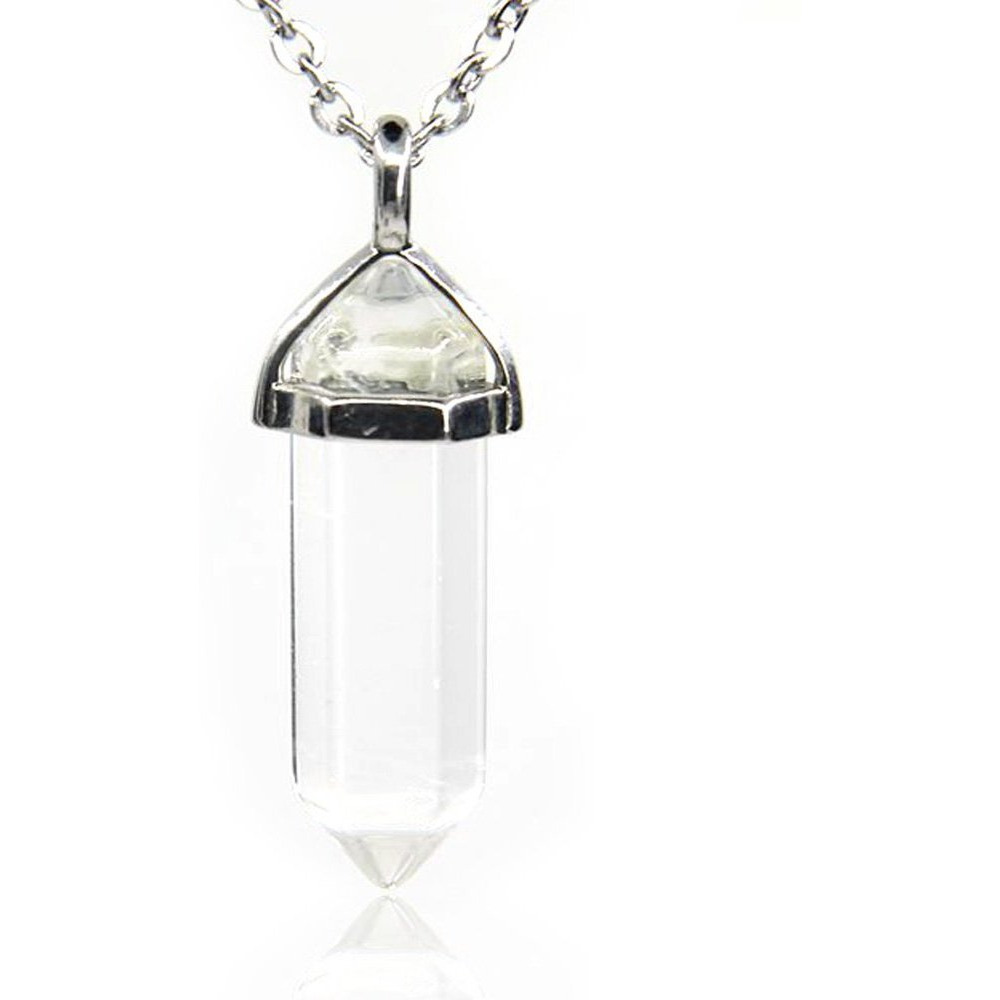 Winmaarc Natural Healing Reiki Point Chakra Cut Gemstone Pendant Necklace Gift White Crystal