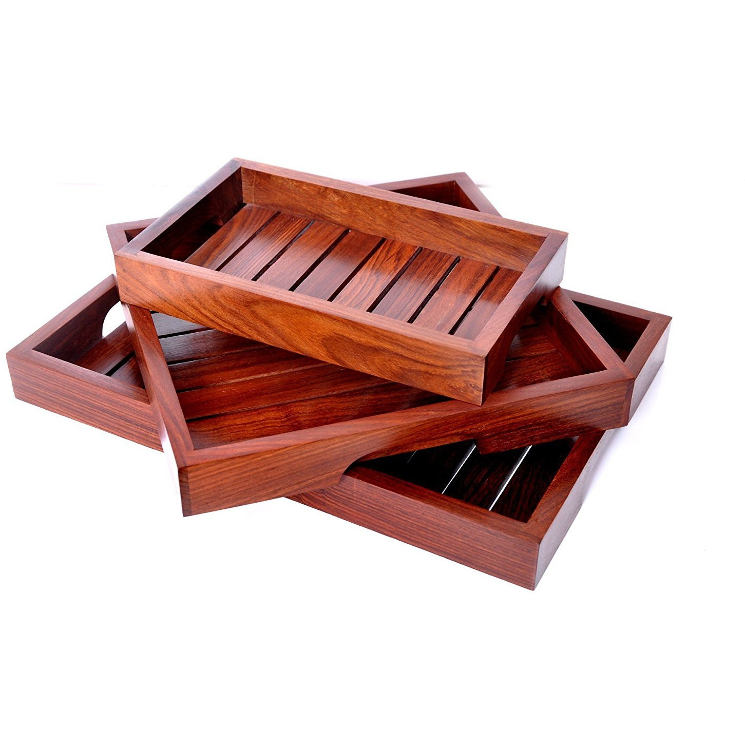 Winmaarc Handmade Wooden Serving Tray for Dining Tableware, Table Dcor, Kitchen Serveware Accessory, Breakfast Coffee Tray, Butler Serving Trays Set of 3