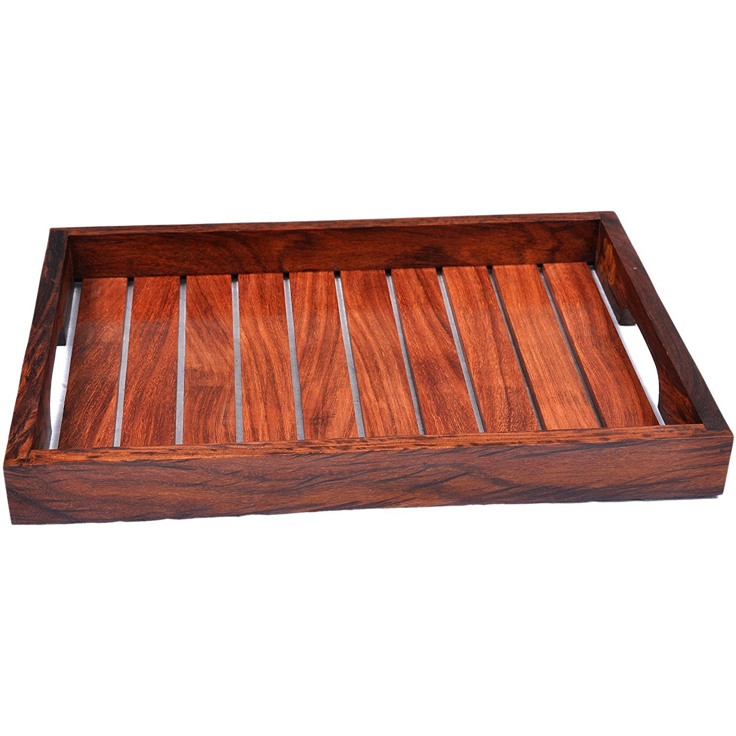 Winmaarc Handmade Wooden Serving Tray for Dining Tableware, Table Dcor, Kitchen Serveware Accessory, Breakfast Coffee Tray, Butler Serving Trays Set of 3