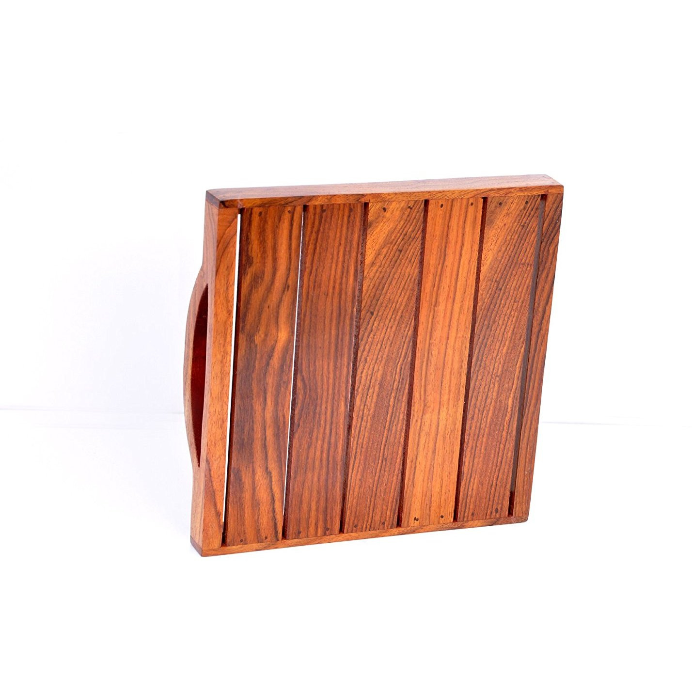 Winmaarc Handmade Wooden Serving Tray for Dining Tableware, Table Dcor, Kitchen Serveware Accessory, Breakfast Coffee Tray, Butler Serving Trays 8x8 inch