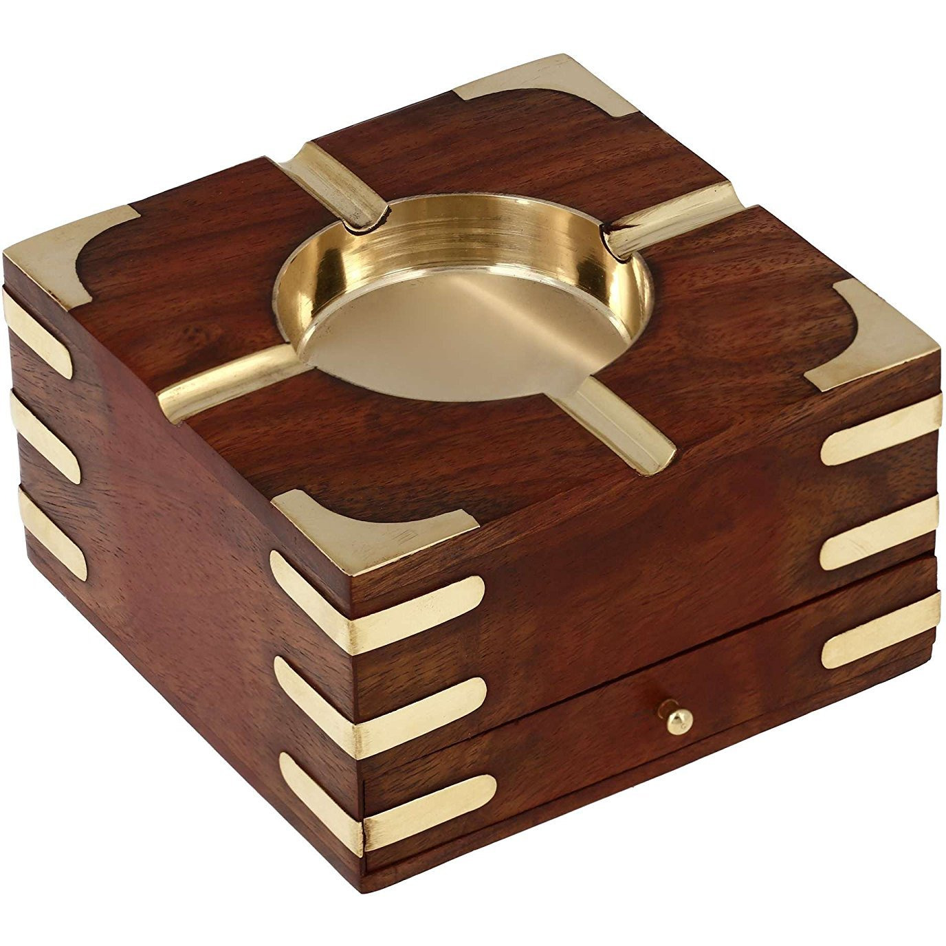 Winmaarc Large Decorative Wooden Ashtray with Cigarette Storage Case Box